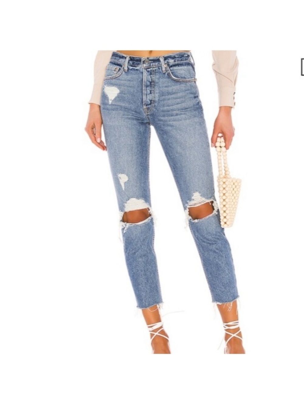 GRLFRND Karolina Distressed Jeans Raw Frayed Hem